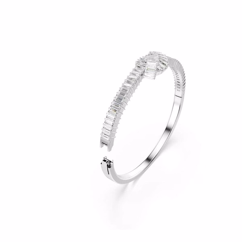 Matrix-Armband, Baguetteschliff, Knoten, Weiß, rhodiniert