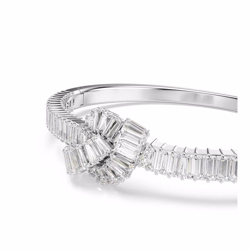 Matrix-Armband, Baguetteschliff, Knoten, Weiß, rhodiniert