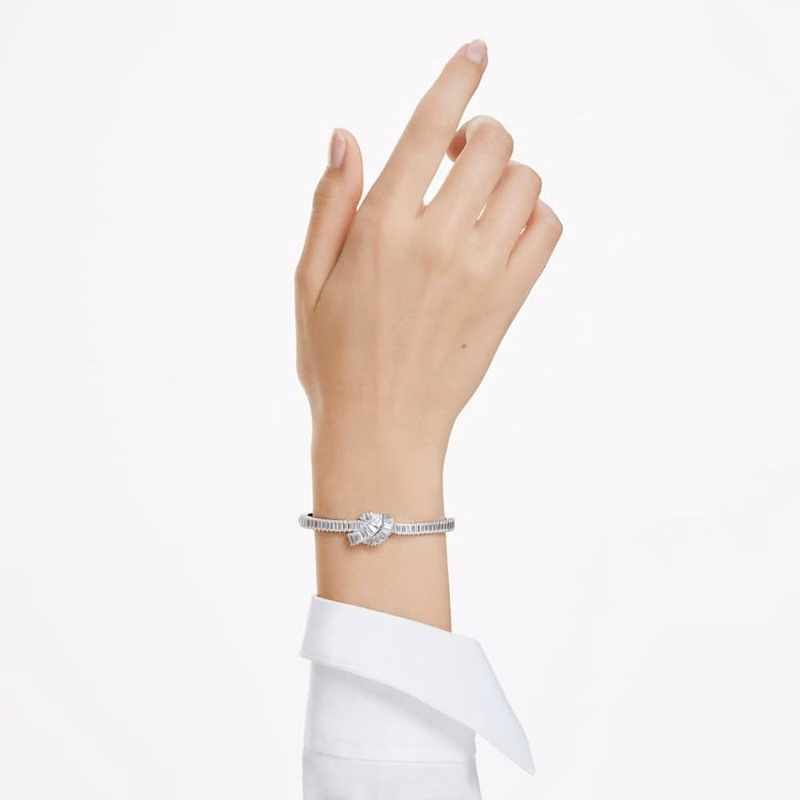 Matrix-Armband, Baguetteschliff, Knoten, Weiß, rhodiniert