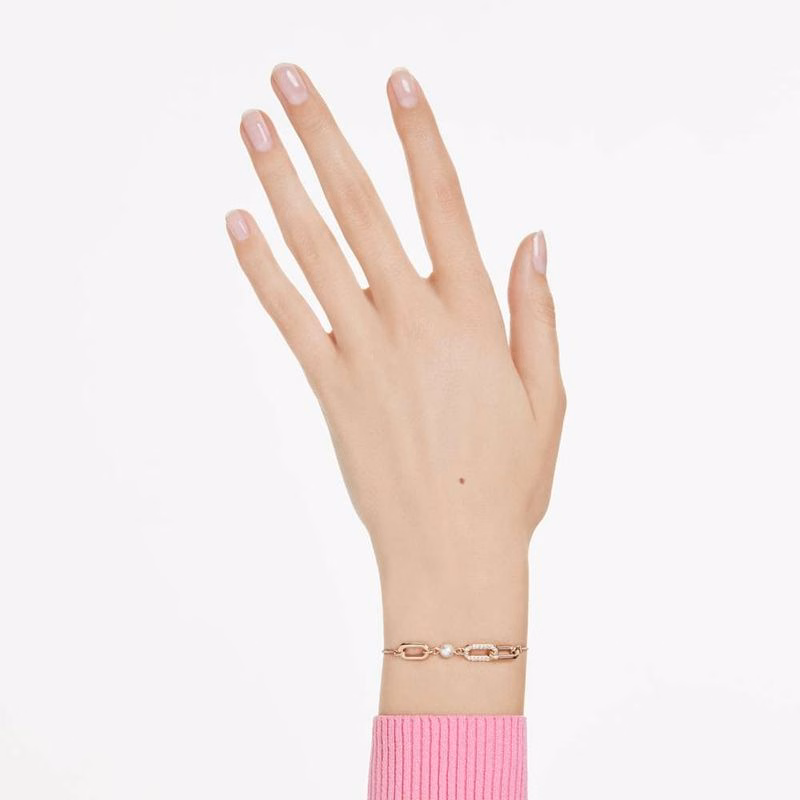 Constella Armband, Kristallperle, Rundschliff, Weiß, Roségold-plattiert