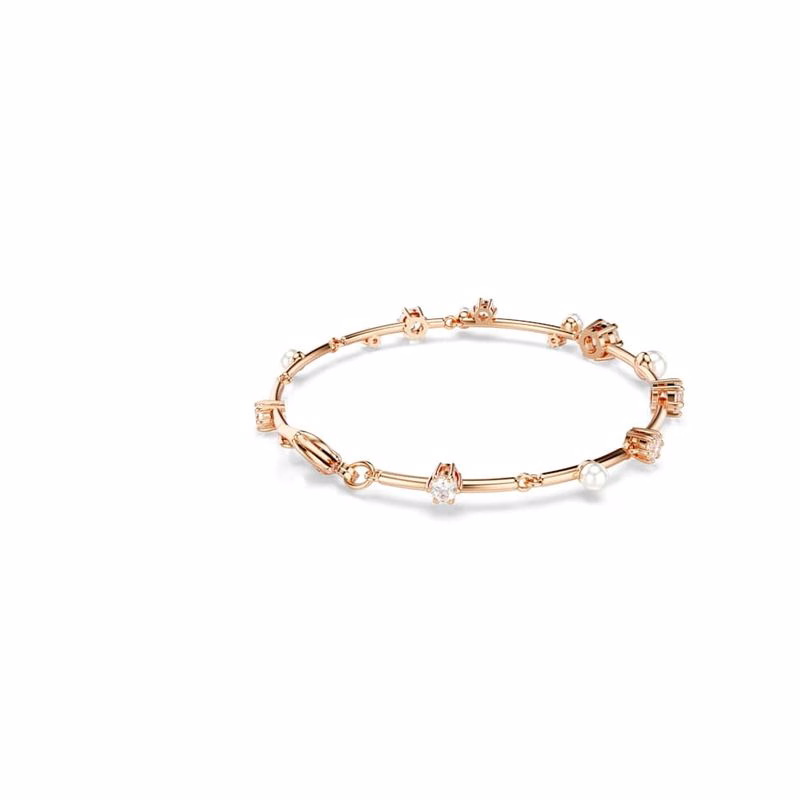 Constella Tennisarmband, Kristallperle, Rundschliff, Weiß, Roségold-plattiert