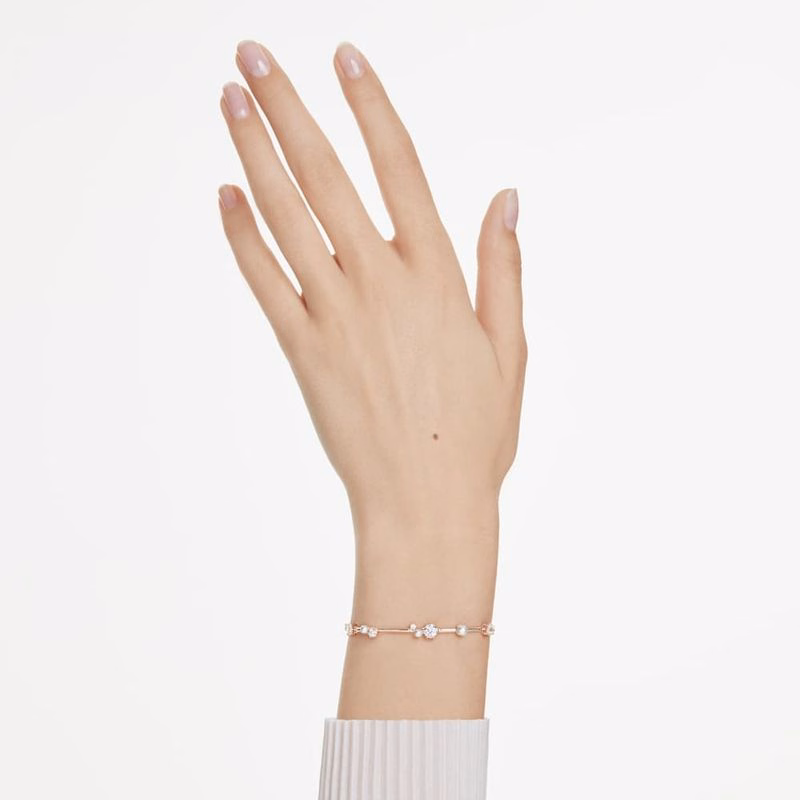 Constella Tennisarmband, Kristallperle, Rundschliff, Weiß, Roségold-plattiert