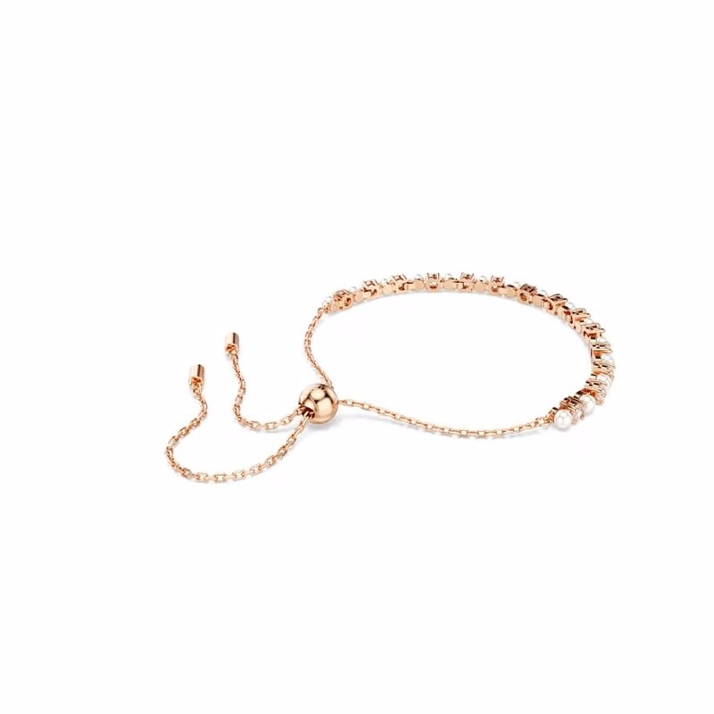 Matrix Tennisarmband, Kristallperle, Rundschliff, Weiß, Roségold-plattiert
