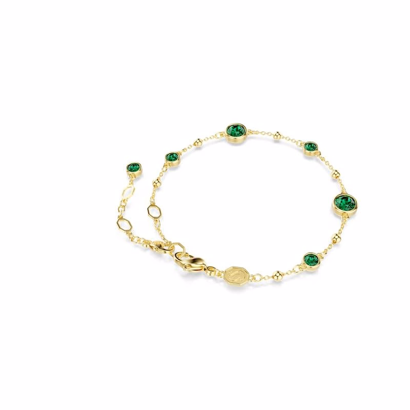 Bernsteinarmband, runder Schliff, grün, goldfarben plattiert