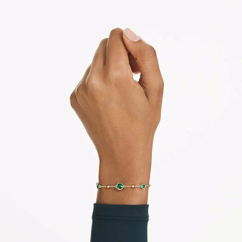 Bernsteinarmband, runder Schliff, grün, goldfarben plattiert