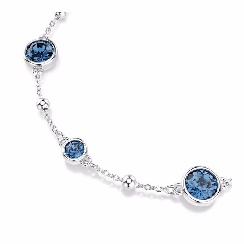 Bernsteinarmband, runder Schliff, blau, rhodiniert