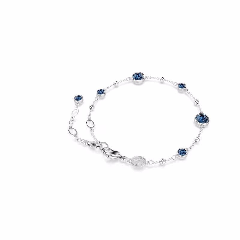 Bernsteinarmband, runder Schliff, blau, rhodiniert