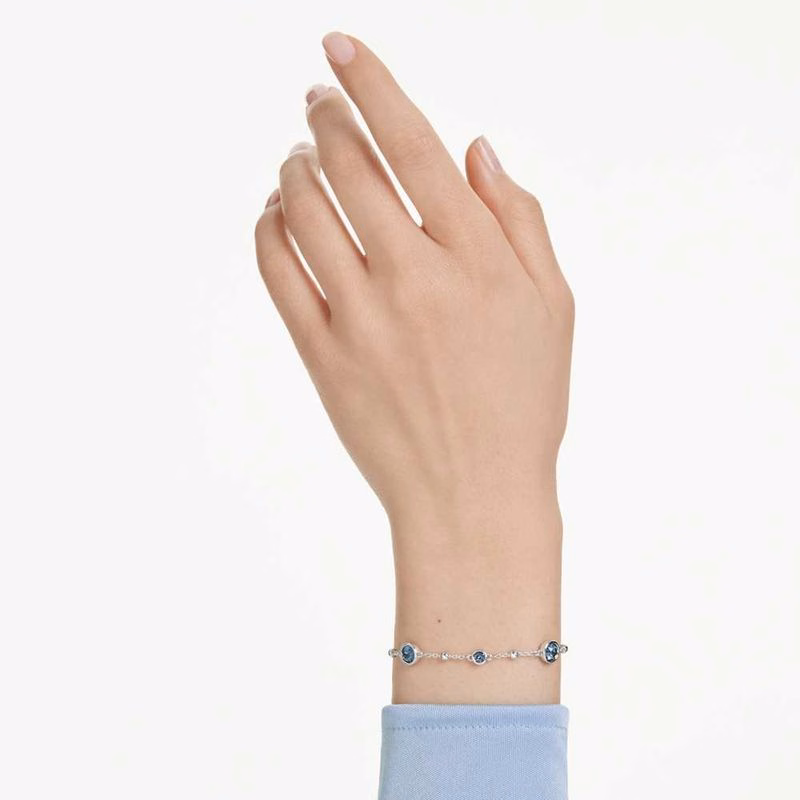 Bernsteinarmband, runder Schliff, blau, rhodiniert