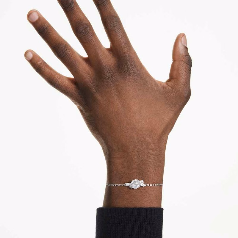 Matrix-Armband, Baguetteschliff, Knoten, Weiß, rhodiniert