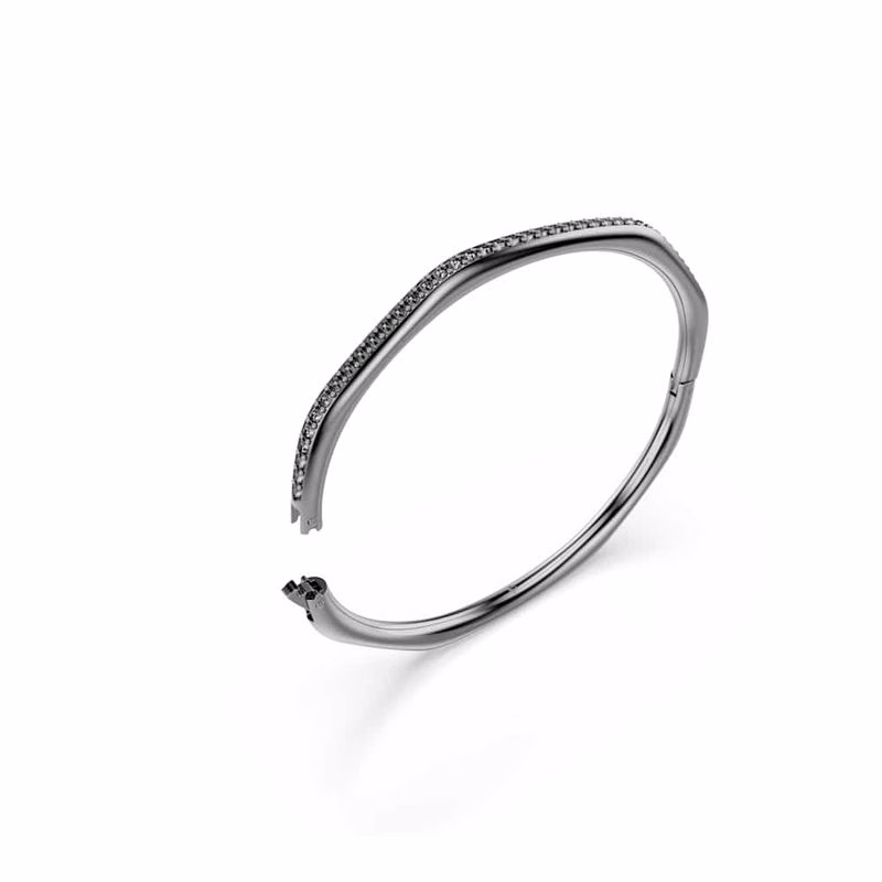 Dextera-Armband, achteckige Form, runder Schliff, weiß, Ruthenium-Beschichtung