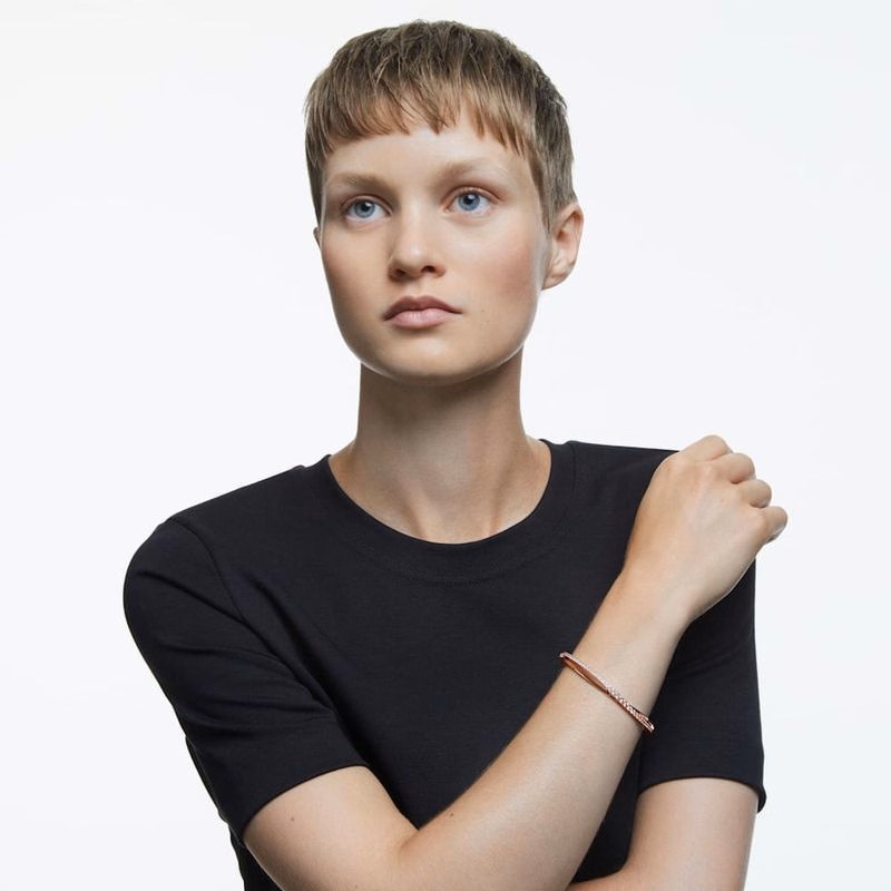 Gedrehtes Armband, Weiß, Roségold-plattiert