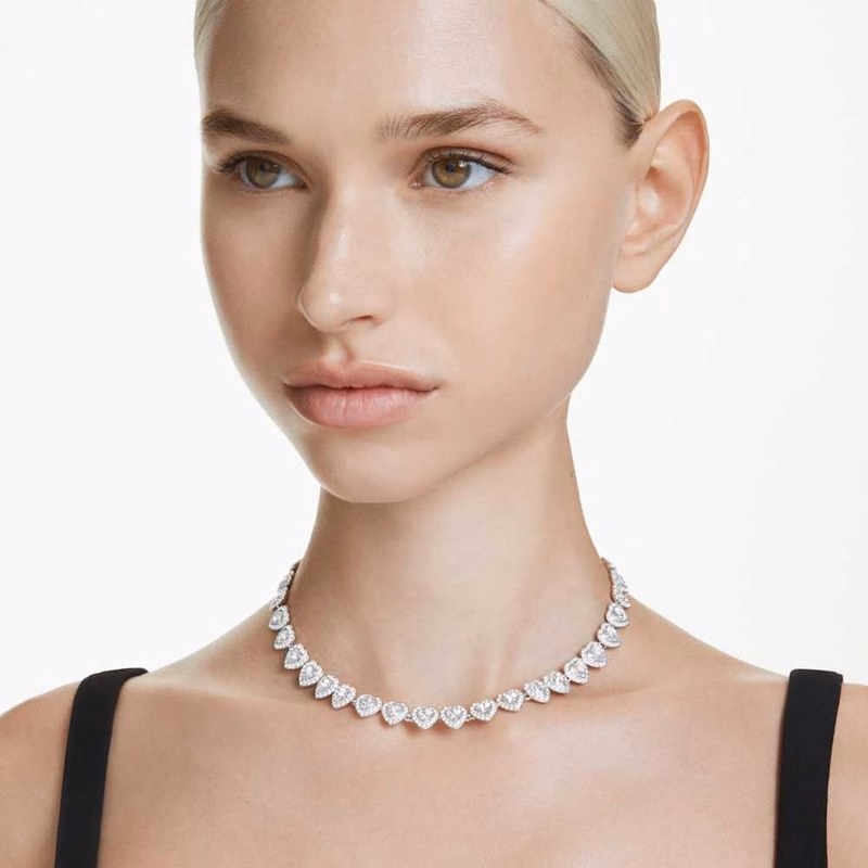 Ariana Grande x Swarovski Tennis-Halskette, verschiedene Größen, Herz, Weiß, rhodiniert