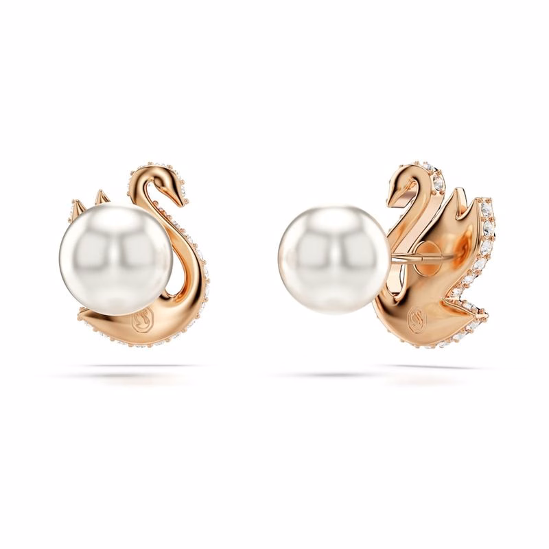 Swarovski Schwanen-Ohrstecker, Schwarz, Roségold-Überzug