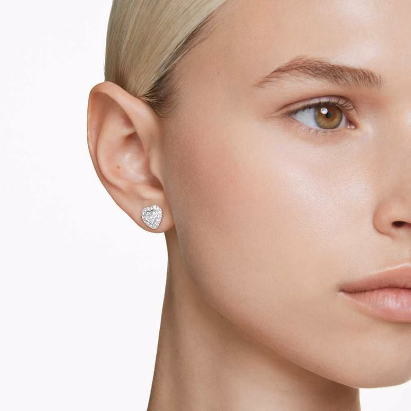 Ariana Grande x Swarovski Ohrstecker, verschiedene Größen, Herz, Weiß, rhodiniert