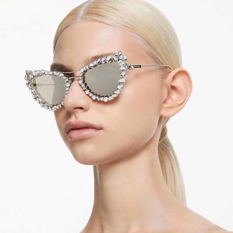 2-in-1 Clip-On-Sonnenbrille, Art, Cat-Eye-Form, SK7011, Weiß