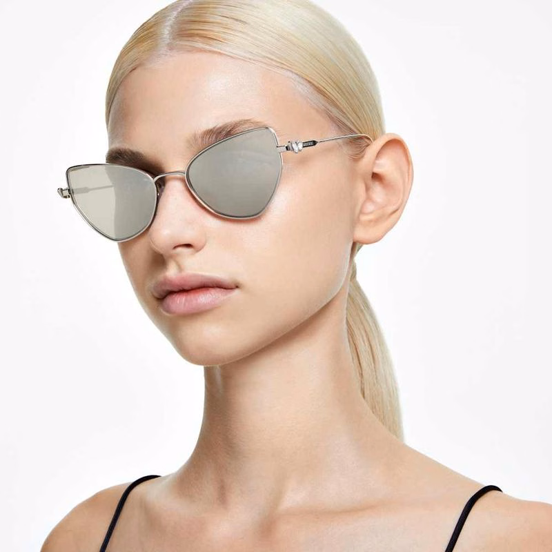 2-in-1 Clip-On-Sonnenbrille, Art, Cat-Eye-Form, SK7011, Weiß