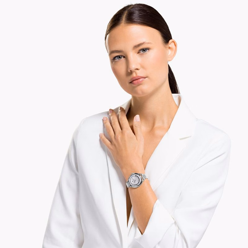 Crystalline Aura Uhr, Metallarmband, silberfarben, Edelstahl