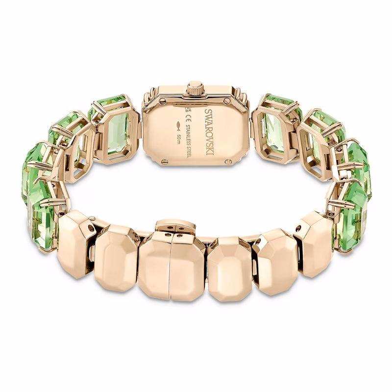 Uhr, achteckig geschliffenes Armband, Grün, champagnerfarbenes Goldfinish