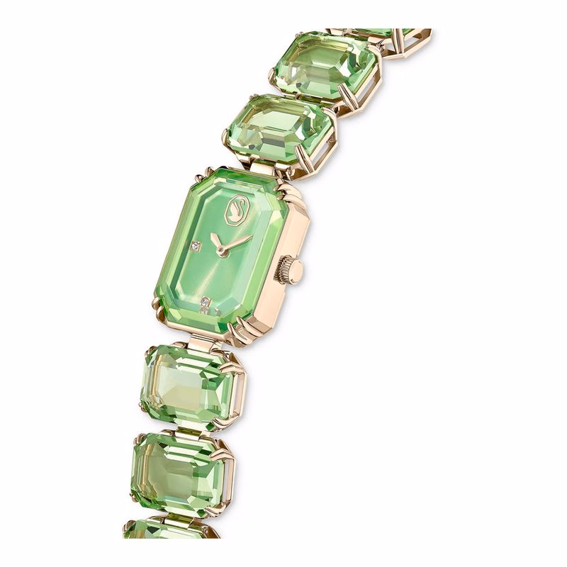 Uhr, achteckig geschliffenes Armband, Grün, champagnerfarbenes Goldfinish