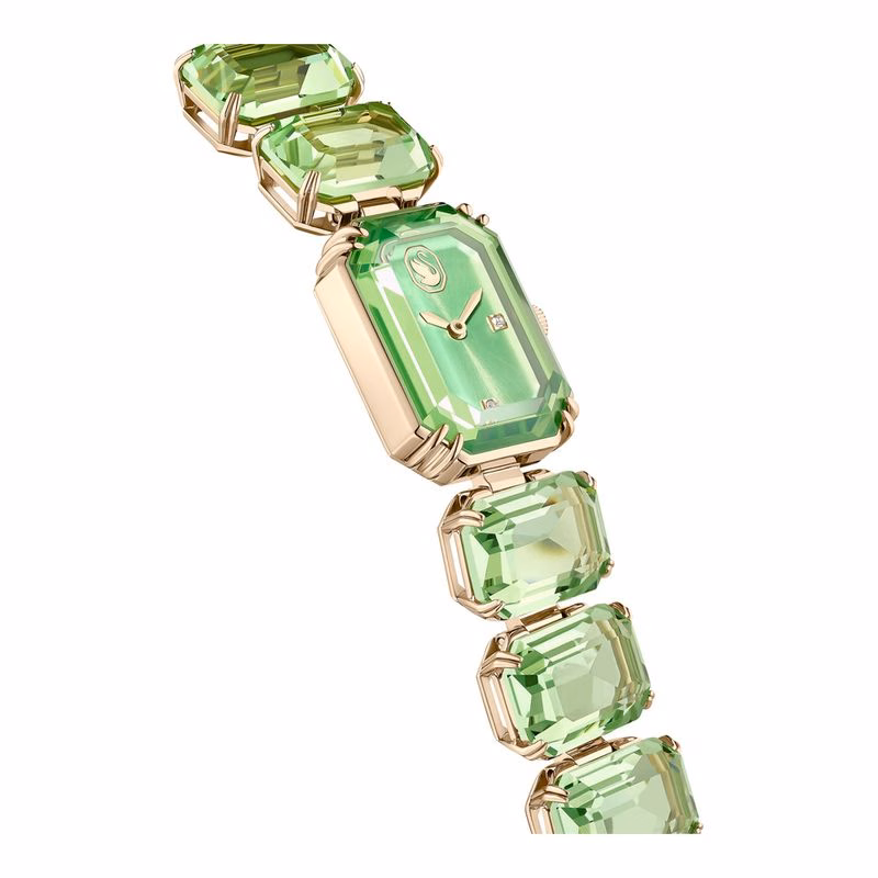 Uhr, achteckig geschliffenes Armband, Grün, champagnerfarbenes Goldfinish