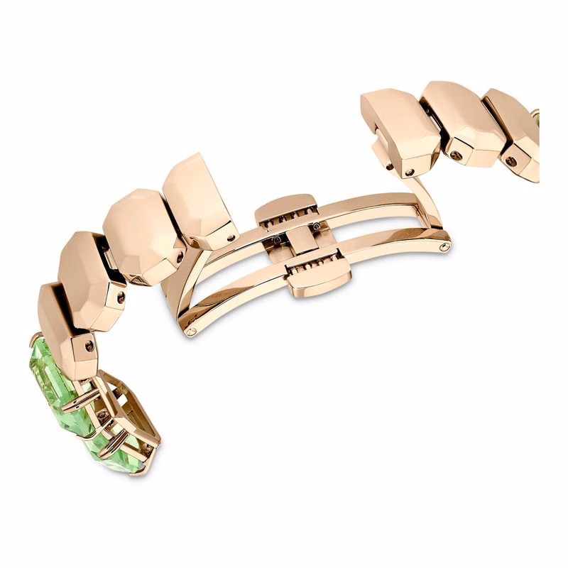 Uhr, achteckig geschliffenes Armband, Grün, champagnerfarbenes Goldfinish