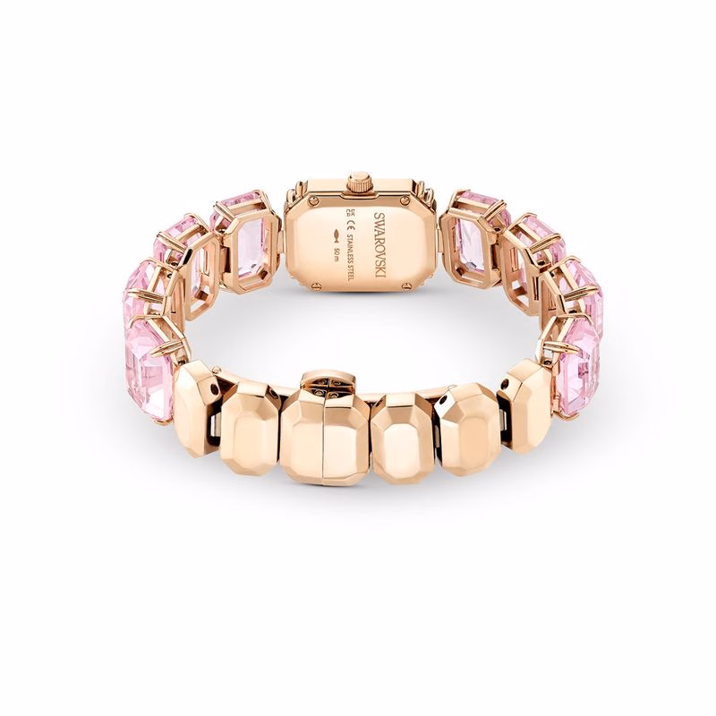 Uhr, achteckiges Armband, rosa, roségoldfarbenes Finish