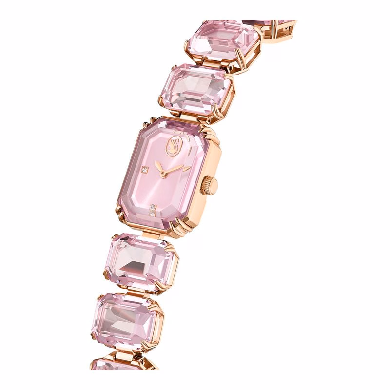 Uhr, achteckiges Armband, rosa, roségoldfarbenes Finish
