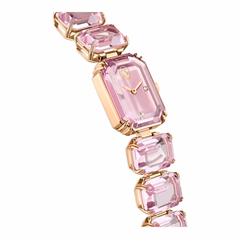 Uhr, achteckiges Armband, rosa, roségoldfarbenes Finish