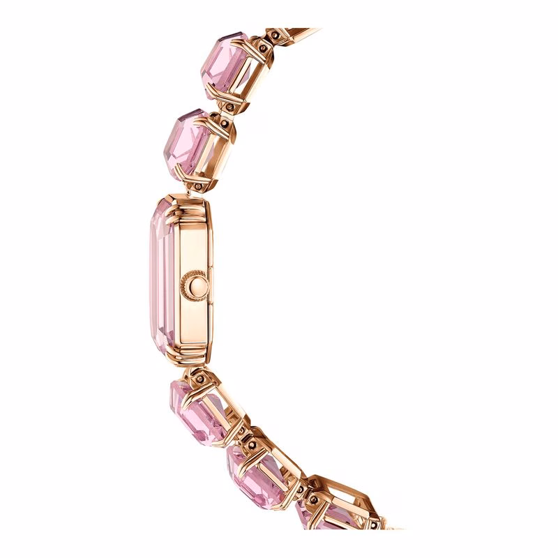 Uhr, achteckiges Armband, rosa, roségoldfarbenes Finish