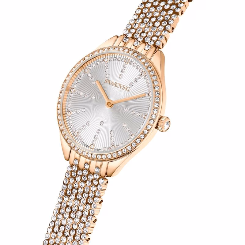 Attract Uhr, Swiss Made, Pavé-Beschichtung, Metallarmband, Roségoldfarben, Roségoldfarbenes Finish