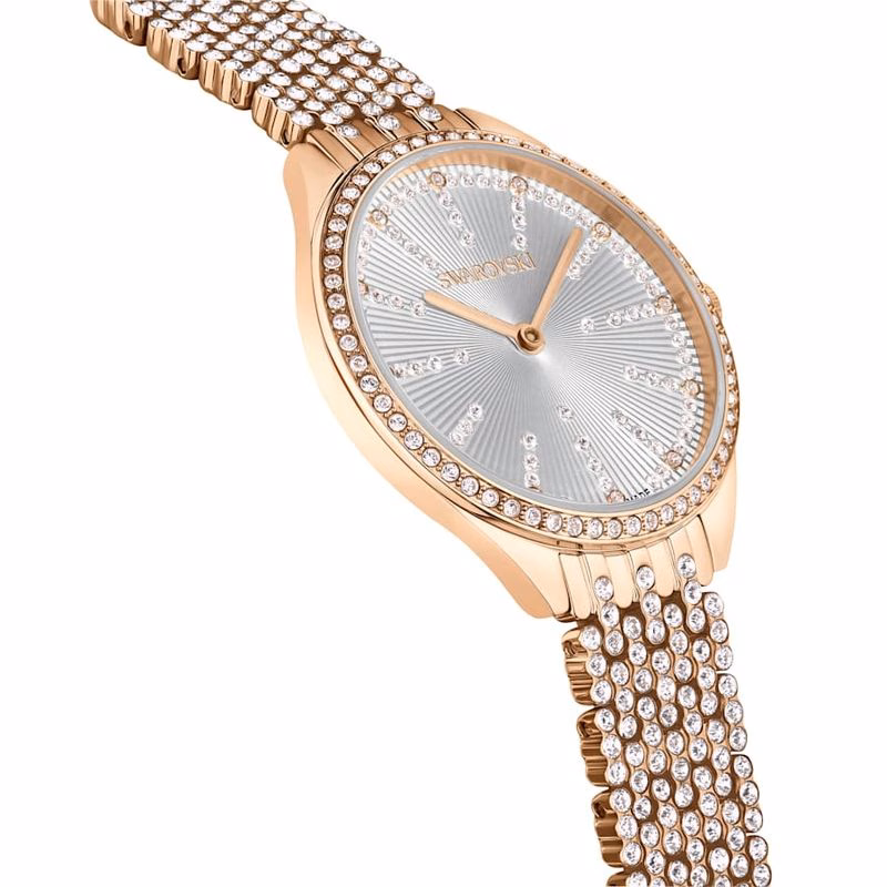 Attract Uhr, Swiss Made, Pavé-Beschichtung, Metallarmband, Roségoldfarben, Roségoldfarbenes Finish
