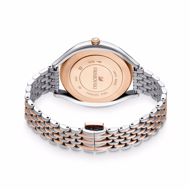 Kristalline Aura Uhr, Swiss Made, Metallarmband, Roségoldfarben, Metallmix