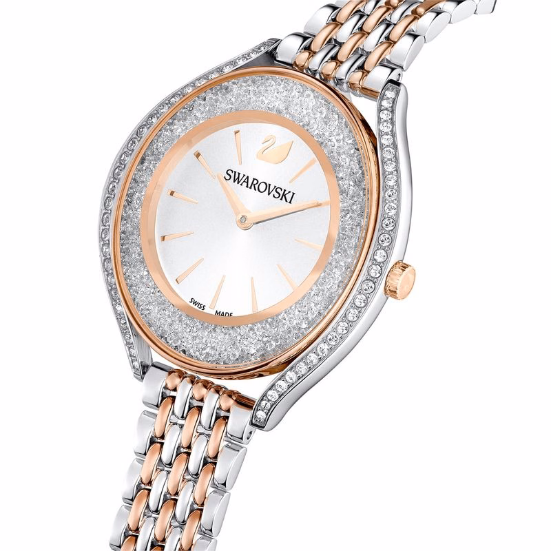 Kristalline Aura Uhr, Swiss Made, Metallarmband, Roségoldfarben, Metallmix