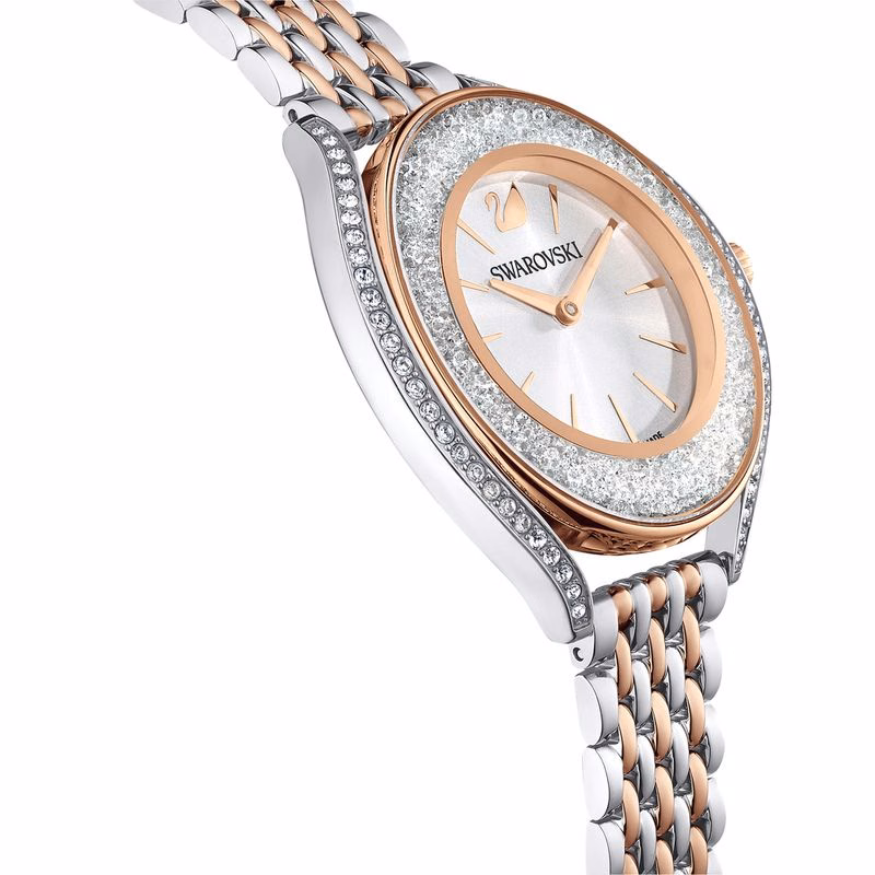 Kristalline Aura Uhr, Swiss Made, Metallarmband, Roségoldfarben, Metallmix