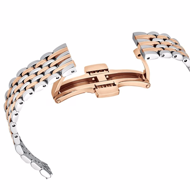 Kristalline Aura Uhr, Swiss Made, Metallarmband, Roségoldfarben, Metallmix