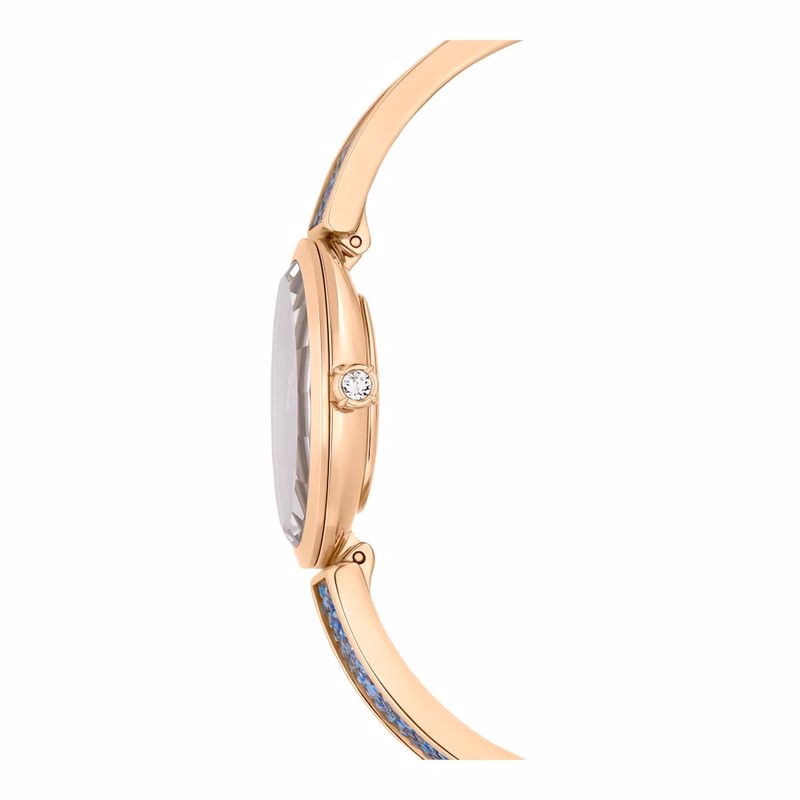 Ovale Kristalluhr, Swiss Made, Kristallarmband, Blau, Roségoldfarbenes Finish
