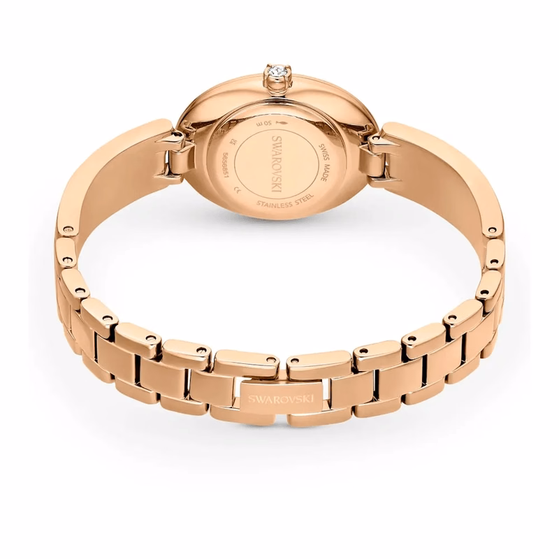 Ovale Crystal Rock Uhr, Swiss Made, Metallarmband, Roségoldfarben, Roségoldfarbenes Finish
