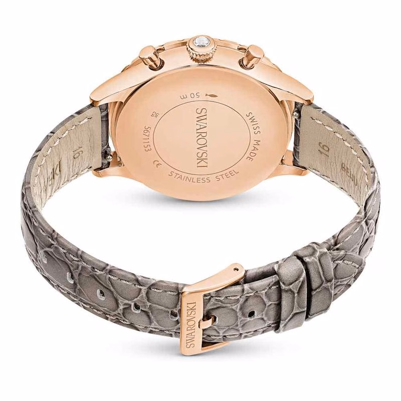 Octea Chrono Uhr, Swiss Made, Lederarmband, Grau, Roségoldfarbenes Finish