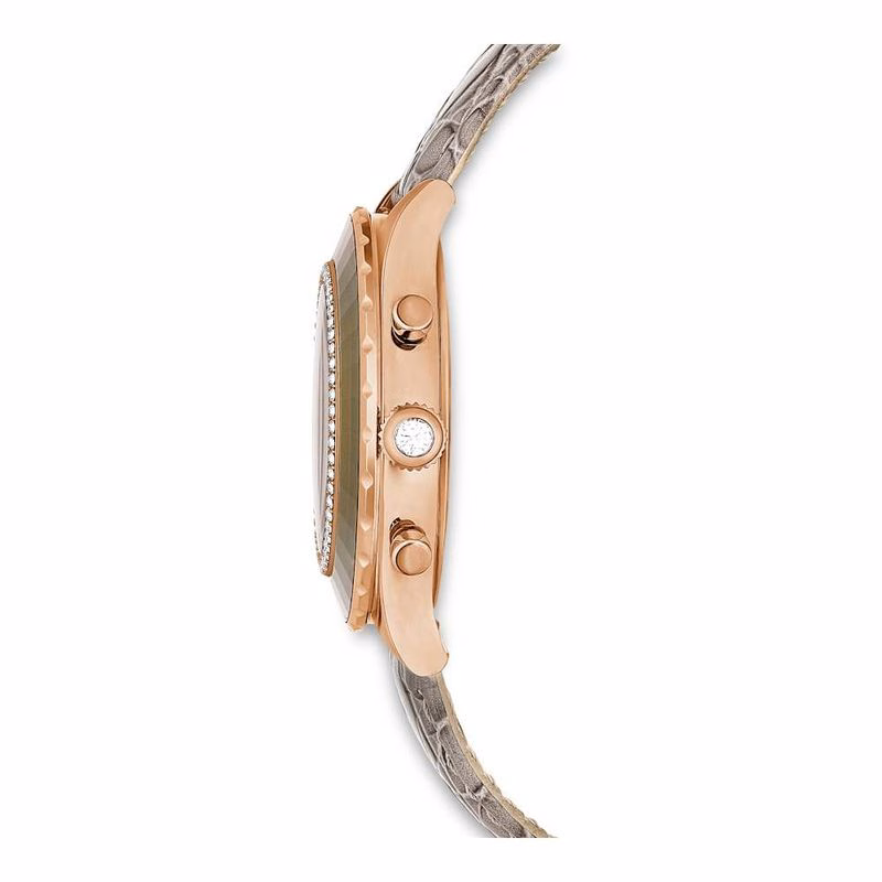 Octea Chrono Uhr, Swiss Made, Lederarmband, Grau, Roségoldfarbenes Finish
