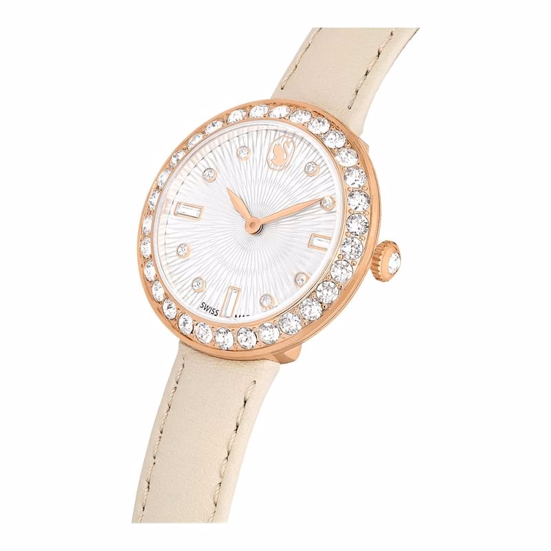 Certa Uhr, Swiss Made, Lederarmband, Beige, Roségoldfarbenes Finish