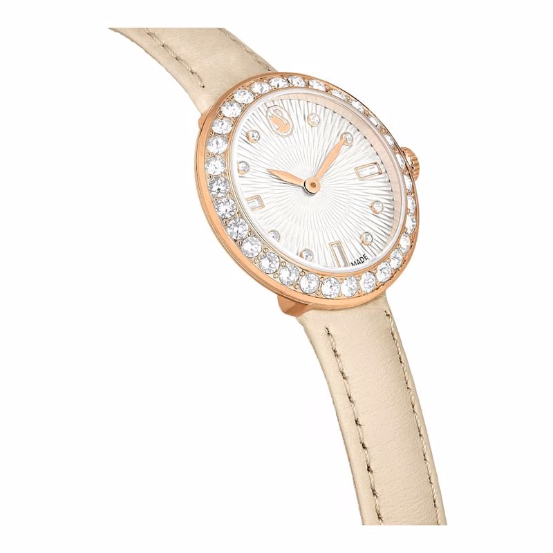 Certa Uhr, Swiss Made, Lederarmband, Beige, Roségoldfarbenes Finish