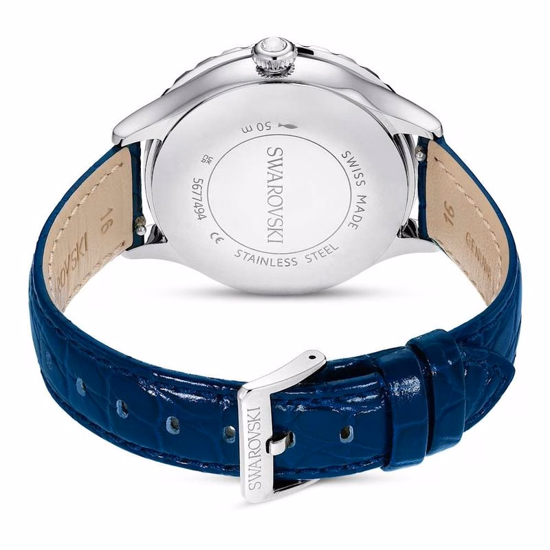 Octea Monduhr, Swiss Made, Mond, Lederarmband, Blau, Blaue Oberfläche