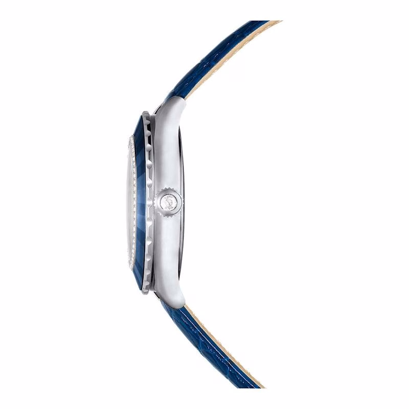 Octea Monduhr, Swiss Made, Mond, Lederarmband, Blau, Blaue Oberfläche