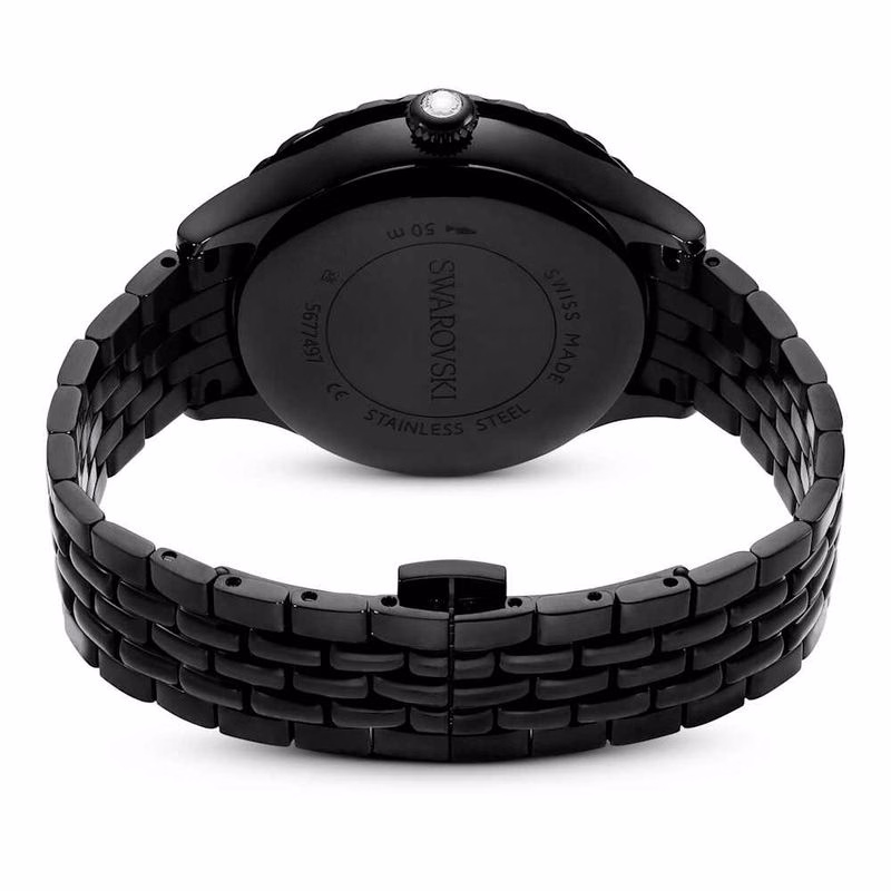 Octea Monduhr, Swiss Made, Mond, Metallarmband, Schwarz, Schwarze Oberfläche