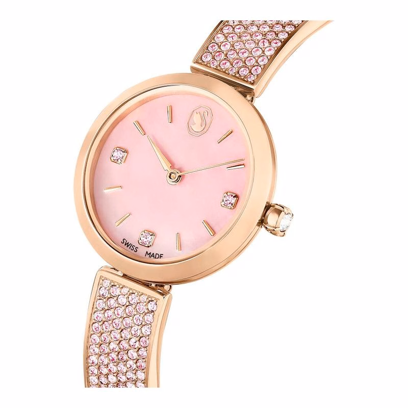 Illumina-Uhr, Swiss Made, Kristallarmband, Rosa, Roségoldfarbenes Finish
