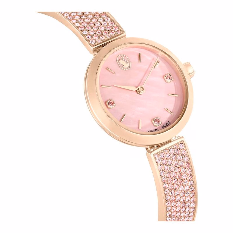 Illumina-Uhr, Swiss Made, Kristallarmband, Rosa, Roségoldfarbenes Finish