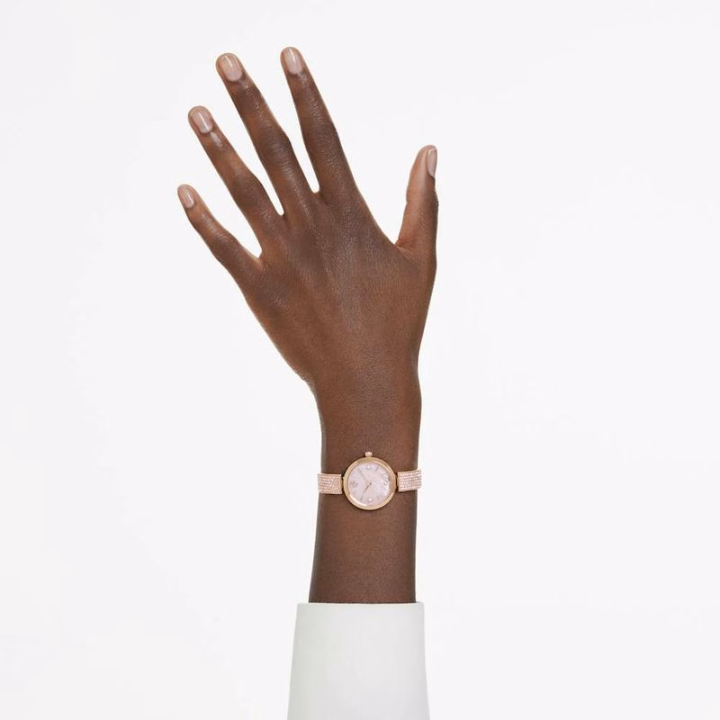 Illumina-Uhr, Swiss Made, Kristallarmband, Rosa, Roségoldfarbenes Finish