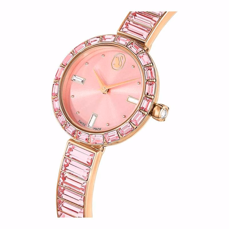 Matrix Armreifuhr, Swiss Made, Kristallarmband, Rosa, Roségoldfarben