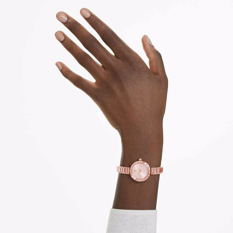 Matrix Armreifuhr, Swiss Made, Kristallarmband, Rosa, Roségoldfarben
