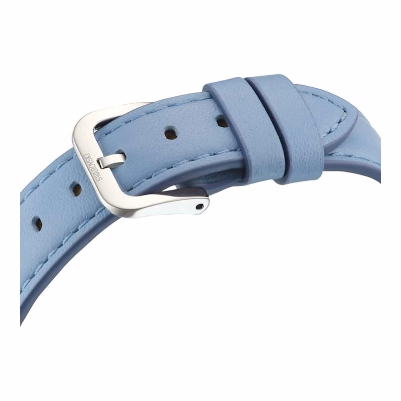 Kristallklare Armbanduhr, Swiss Made, Lederarmband, Blau, Edelstahl